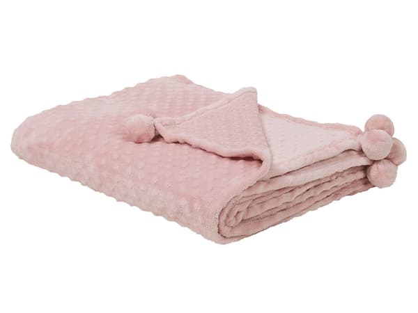 Tæppe Plaid lyserødt 150 x 200 cm med Pom Poms Popcorn Tekstur og Blødt betræk nem i pleje