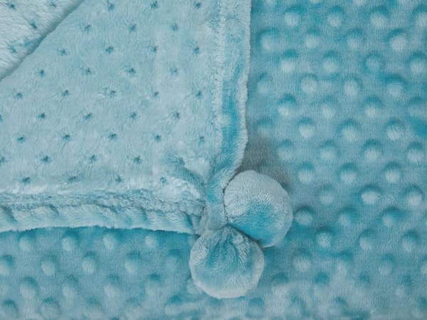 Filt Ljusblå Polyester 200 x 220 med Pom Poms Popcorntextur Mjuk Sängöverkast