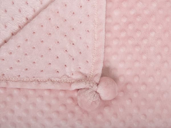 Filt Rosa Polyester 200 x 220 med Pom Poms Popcorntextur Mjuk Sängöverkast
