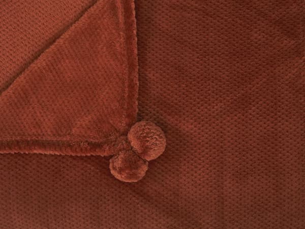 Filt Guldbrun Polyester 200 x 220 med Pom Poms Mjukt överdrag