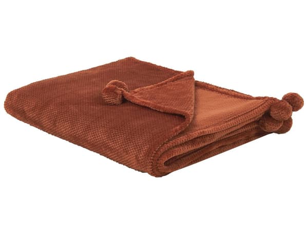 Filt Guldbrun Polyester 200 x 220 med Pom Poms Mjukt överdrag