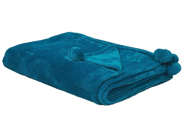 Filt Turkos Polyester 150 x 200 med Pom Poms Mjukt överdrag