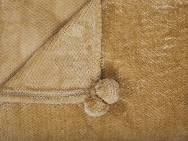 Filt Gul Polyester 200 x 220 med Pom Poms Mjukt överdrag