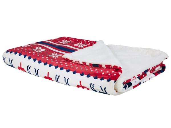 Filt Throw Röd Blå Flanell 150 x 200 cm Vinter Fluffig Klassisk Julmönster