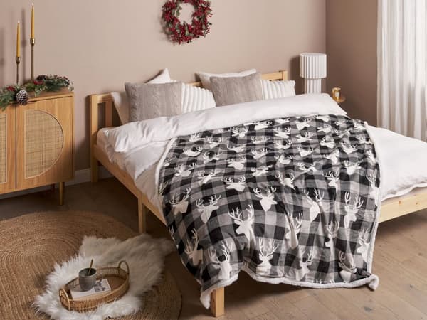 Filt Pläd Grå och Vit Flanell 150 x 200 cm Vinter Fluffig Ren Schack Mönster