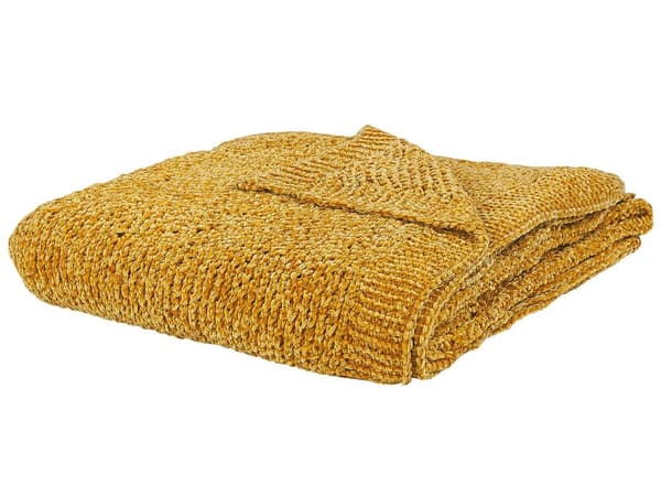 Torkkupeitto sinapinkeltainen 200 x 150 cm polyesteri kangas neulottu pehmeä