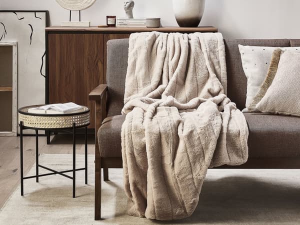 Filt Beige Polyester 130 x 180 cm Överkast Gyllene Marmormönster Vardagsrum Sovrum