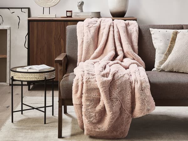 Filt Rosa Polyester 130 x 180 cm Överkast Gyllene Marmormönster Vardagsrum Sovrum