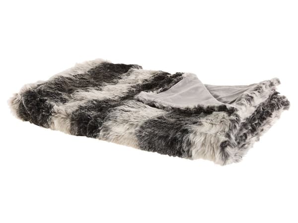 Filt Grå och vit Akryl 150 x 200 cm Fluffig Prydnad Konstpäls Randigt mönster Retrodesign