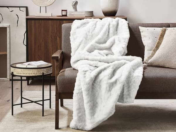 Filt Vit Akryl 150 x 200 cm Vardagsrum Fluffig Prydnad Skandinavisk design