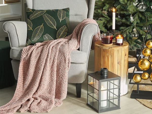 Tæppe Plaid Lyserød Chenille Vævet Polyester Stof 150 x 200 cm Solid Materiale Dekoration Blød i Berøring