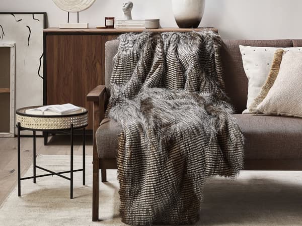 Plaid tæppe brun og hvid akryl 150 x 200 cm Retro dekor Design tilbehør med nem i pleje Rustik Boho