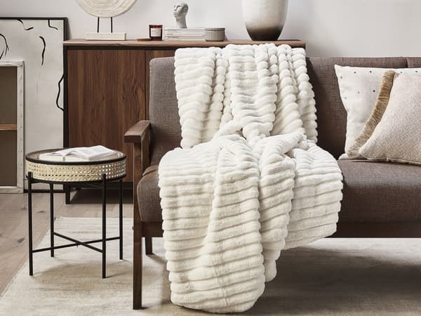 Tæppe Plaid Hvid polyesterstof 150 x 200 cm Dekorativ Blød Varm Mønster Stue Skandinavisk Indretning Dekor til Sofaen og Sengen