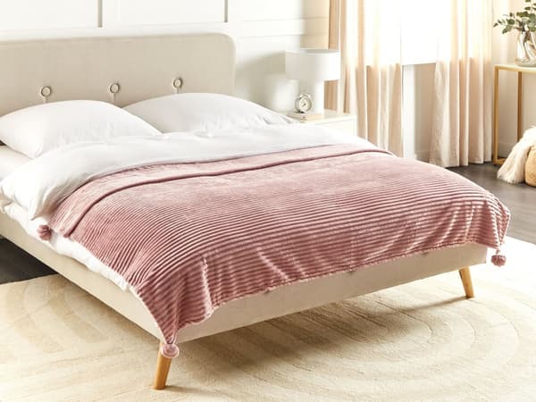 Plaid Tæppe Lyserød Polyester 150 x 200 cm Dekorativ Hyggetæppe til Sofa Sengen Tilbehør Fleece Ribbet Tekstureret Sengetæppe Soveværelse