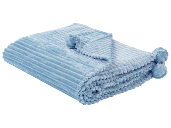 Filt Blå Polyester 150 x 200 cm Ribbad struktur med Pom-Poms Sängkläder