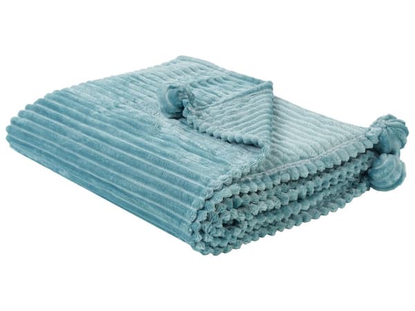 Filt Grön Polyester 150 x 200 cm Ribbad struktur med Pom-Poms Sängkläder