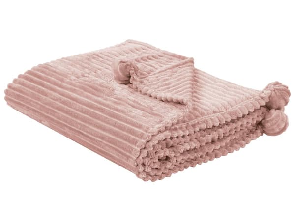 Filt Rosa Polyester 150 x 200 cm Ribbad struktur med Pom-Poms Sängkläder