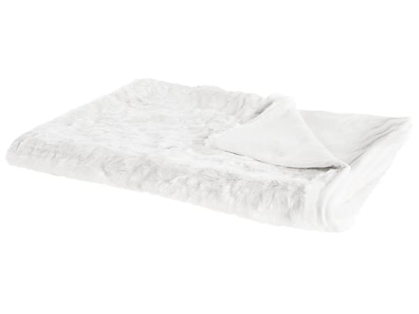 Tæppe i Hvid Akryl 180 x 220 cm plaid til Stue i Fluffet Skandinavisk imiteret pels Design dekoration