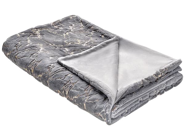 Filt Grå Polyester 150 x 200 cm Överkast Gyllene Marmormönster Vardagsrum Sovrum