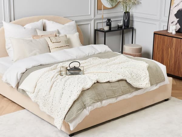 Filt Off-white Polyester 150 x 200 cm Överkast Gyllene Stjärnmönster Vardagsrum Sovrum
