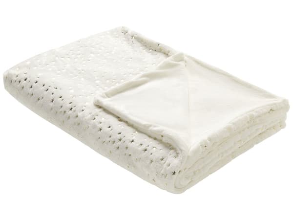 Filt Off-white Polyester 150 x 200 cm Överkast Gyllene Stjärnmönster Vardagsrum Sovrum