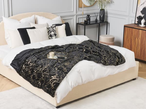 Filt Svart Polyester 130 x 180 cm Överkast Gyllene Marmormönster Vardagsrum Sovrum