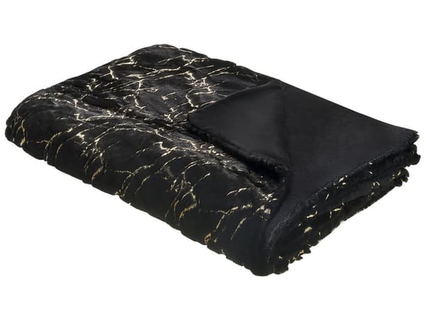 Filt Svart Polyester 130 x 180 cm Överkast Gyllene Marmormönster Vardagsrum Sovrum