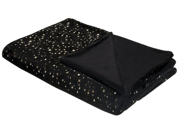Filt Svart Polyester 130 x 180 cm Överkast Gyllene Stjärnmönster Vardagsrum Sovrum