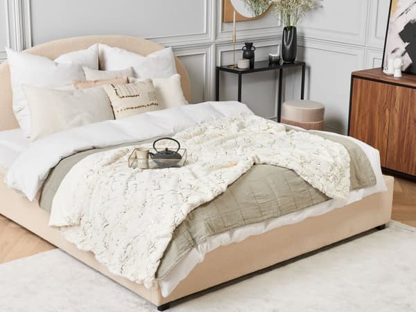 Filt Off-white Polyester 130 x 180 cm Överkast Gyllene Marmormönster Vardagsrum Sovrum