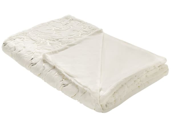 Filt Off-white Polyester 130 x 180 cm Överkast Gyllene Marmormönster Vardagsrum Sovrum