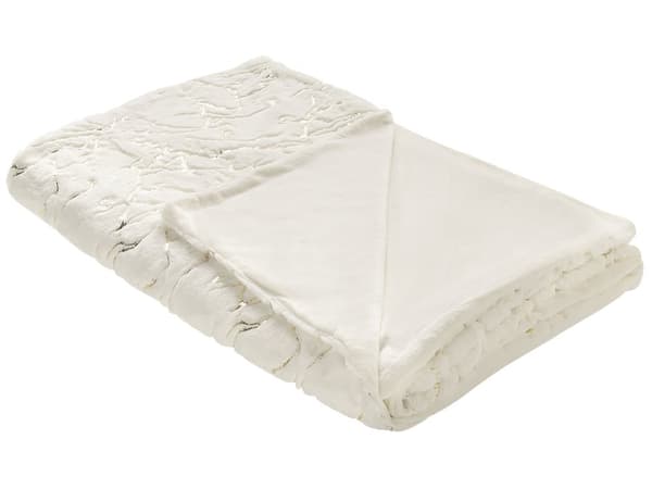 Filt Off-white Polyester 150 x 200 cm Överkast Gyllene Marmormönster Vardagsrum Sovrum