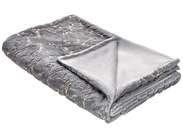 Filt Grå Polyester 130 x 180 cm Överkast Gyllene Marmormönster Vardagsrum Sovrum