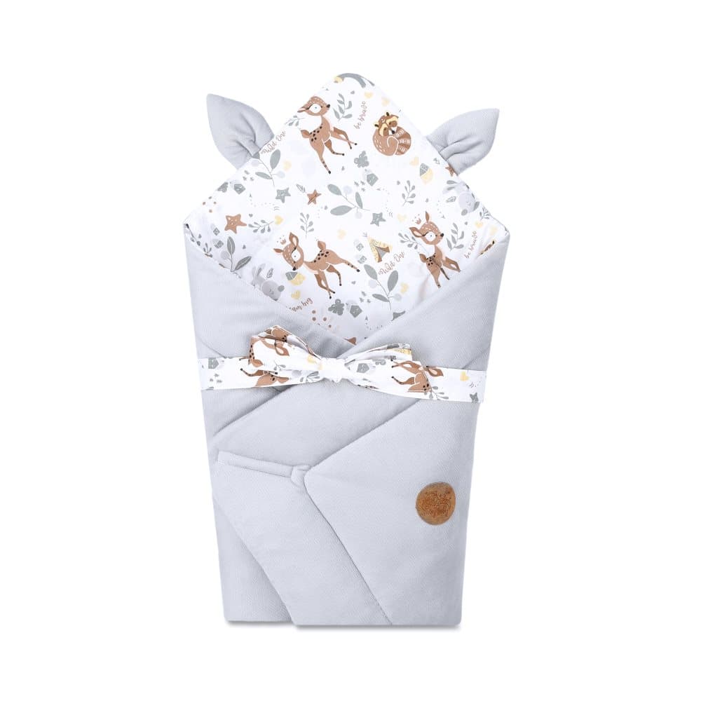 Baby ekorrfilt - babyfilt swaddle filt babynest swaddle filt kuvertfilt 80x80 cm bomull med rådjur och björn - sammetsgrå