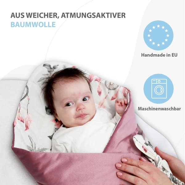 Baby ekorrfilt - babyfilt swaddle filt babynest swaddle filt kuvertfilt 80x80 cm bomull med drömfångare - sammetsrosa
