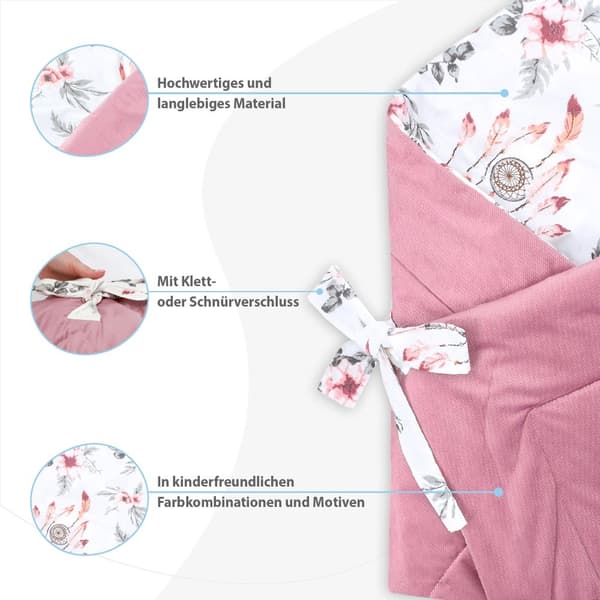 Baby ekorrfilt - babyfilt swaddle filt babynest swaddle filt kuvertfilt 80x80 cm bomull med drömfångare - sammetsrosa