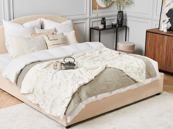 Sengetæppe Beige Guld Polyester 130 x 180 cm Dekorativ Blød Plaid Tæppe til Enkeltseng Soveværelse Sengen Klassisk Design Abstrakt Mønster