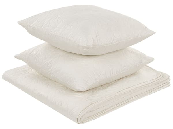 Sengetøj Beige Polyester 160 x 220 cm Sengebetræk Quiltet Tæppe Blade Kvist Blomstret Design Pudebetræk Faconsyet Klassisk Sengesæt