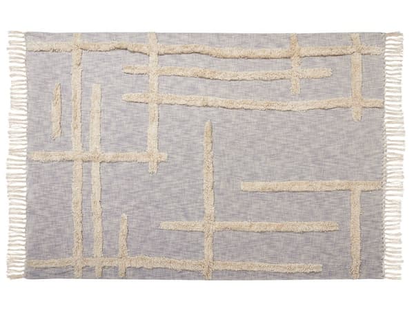 Tæppe Gråt og Beige bomuld 130 x 180 cm Håndlavet broderi sengekast Hyggeligt geometrisk mønster med kvaster