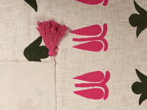 Tæppe flerfarvet bomuld 130 x 180 cm Håndlavet broderi Sengetæppe hyggelig blomster mønster med kvaster orientalsk dekor