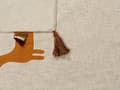 Miniatyrbillede 6 af 6: Tæppe Beige og orange bomuld 130 x 180 cm Håndlavet broderi Sengetæppe hyggelig Lama Mønster med kvaster orientalsk dekor
