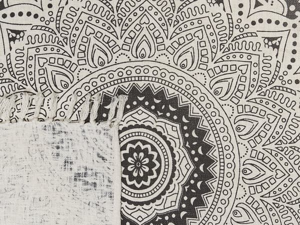Tæppe i Beige og sort bomuld 130 x 180 cm Print Mandala-mønster Sengetæppe Tørklæde Hyggeligt Blomstermønster orientalsk dekor
