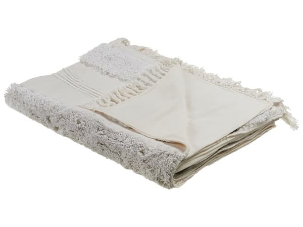 Filt Vit Bomull 130 x 180 cm Geometriskt Mönster Överkast Mysig Accessoar