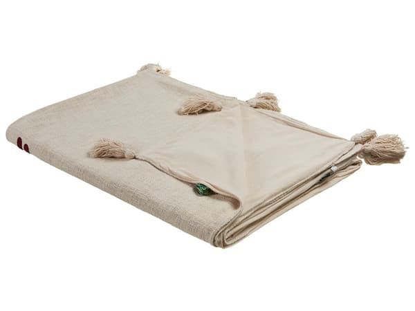 Filt Beige och Brun Bomull 130 x 180 cm Geometriskt Mönster Överkast Mysig Accessoar med Tofsar
