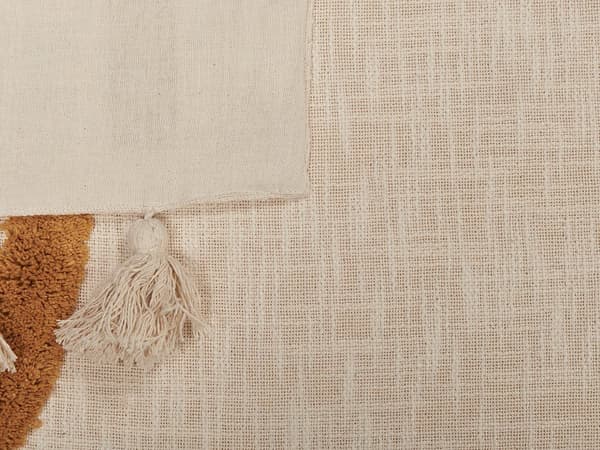 Filt Beige och Orange Bomull 130 x 180 cm Geometriskt Mönster Överkast Mysig Accessoar