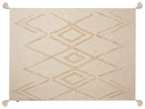 Filt Beige Bomull 130 x 180 cm Geometriskt Mönster Överkast Mysig Accessoar