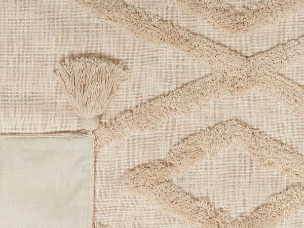 Filt Beige Bomull 130 x 180 cm Geometriskt Mönster Överkast Mysig Accessoar