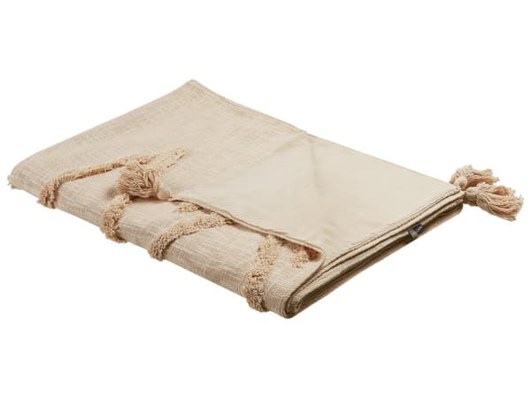 Filt Beige Bomull 130 x 180 cm Geometriskt Mönster Överkast Mysig Accessoar