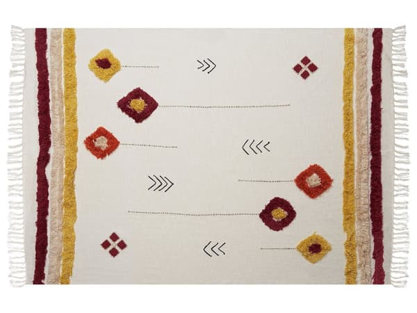Filt Flerfärgad Bomull 130 x 180 cm Handgjort broderi Mysig Geometriskt mönster med tofsar