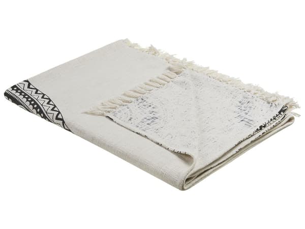 Huopa beige/musta 130 x 180 cm puuvilla tupsut viltti mandala-kuvio boho retro
