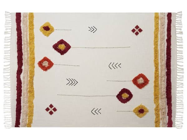 Huopa monivärinen 130 x 180 cm puuvilla tupsut viltti käsin valmistettu boho retro